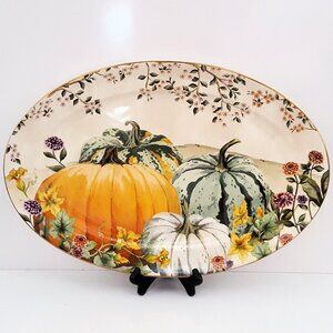 NEW RARE Pottery Barn Botanical Harvest Pumpkin Oval Serving Platter 17.25 NIB